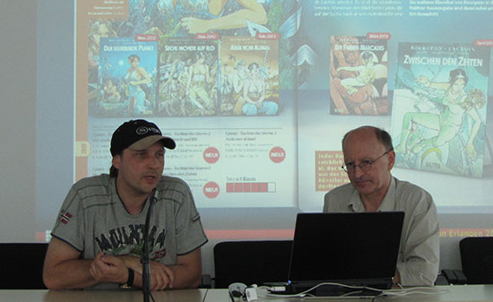 Dirk Schulz (rechts) und Horst Gotta (links) während der Präsentation des neuen Splitter-Programms in Erlangen