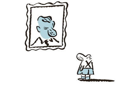 Die Ähnlichkeit ist verblüffend: der kleine Thomas Bernhard vor einem Porträt seines Vaters.