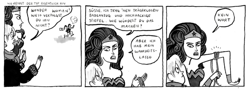 Bei Kate Beaton ist Wonder Woman nicht annähernd so souverän wie aus den Comics gewohnt oder wie ...