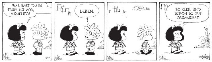 Die Simplizität und Geradlinigkeit zeichnet Quinos Humor aus: Strip aus Band 5 der Bibliothek der Comic-Klassiker, Quinos Mafalda.
